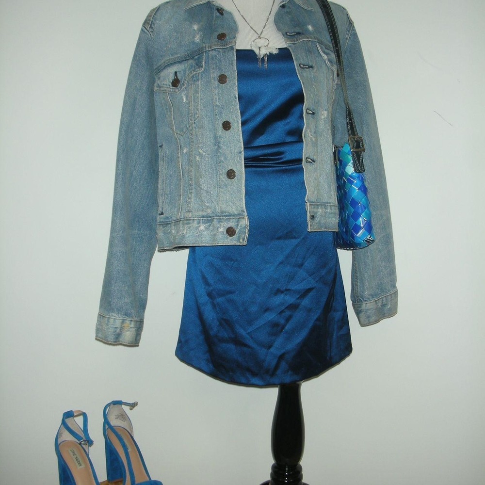 Zara Blue Satin Slip Dress Y2K Party Dress‎ Ruched Mini Cocktail Dress Small